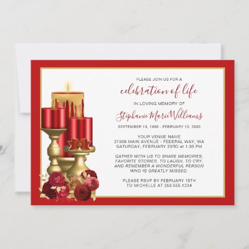 Celebration of Life Funeral Memorial Red Candle Invitation