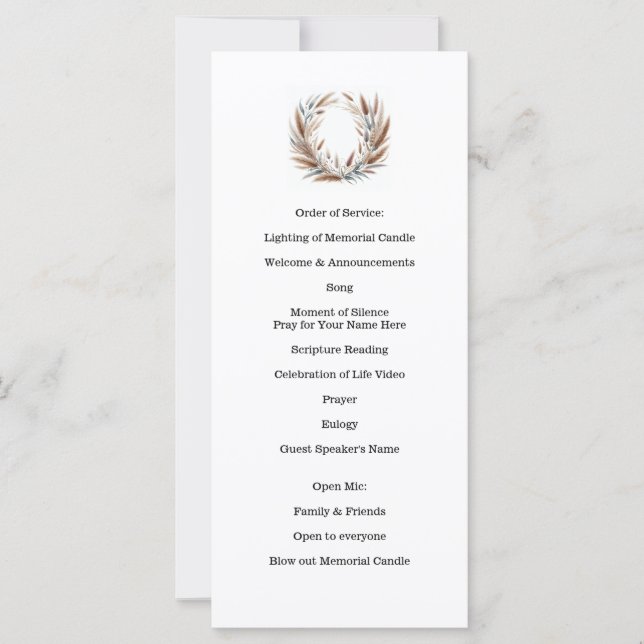 Celebration of Life, Funeral, Memorial Service  (Front)