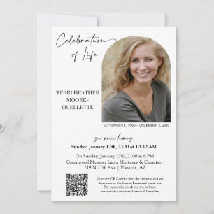 Celebration of Life Funeral Memorial Service Photo Invitation