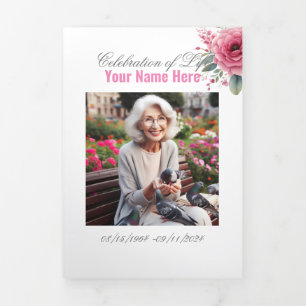 Celebration of Life Funeral Memorial Service Tri-Fold Announcement