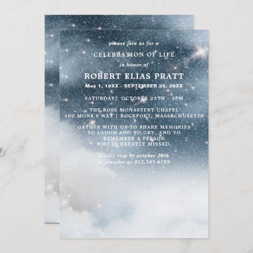 Celebration of Life Funeral Memorial Starry Sky Invitation