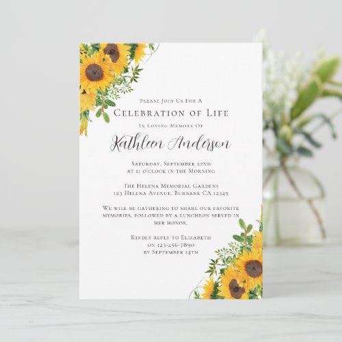 Celebration of Life Funeral Memorial Sunflowers Invitation