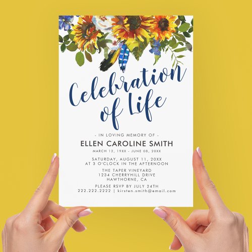 Celebration of Life  Funeral Memorial Sunflowers Invitation