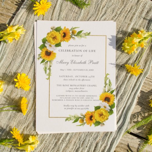 Celebration of Life Funeral Memorial Sunflowers Invitation