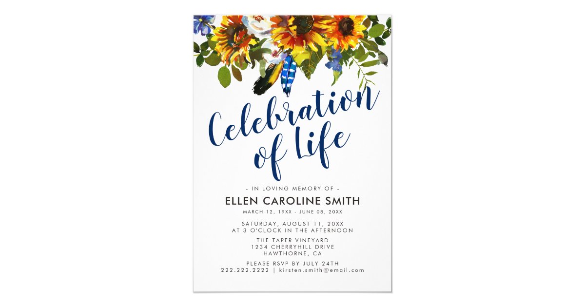 Celebration of Life | Funeral Memorial Sunflowers Invitation | Zazzle.com