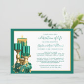 Celebration of Life Funeral Memorial Teal Candle Invitation (Standing Front)