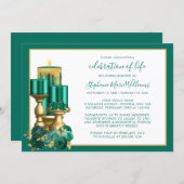 Celebration of Life Funeral Memorial Teal Candle Invitation (Front/Back)