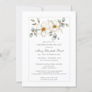 Celebration of Life Funeral Memorial White Floral Invitation
