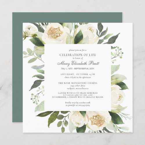 Celebration of Life Funeral Memorial White Floral  Invitation