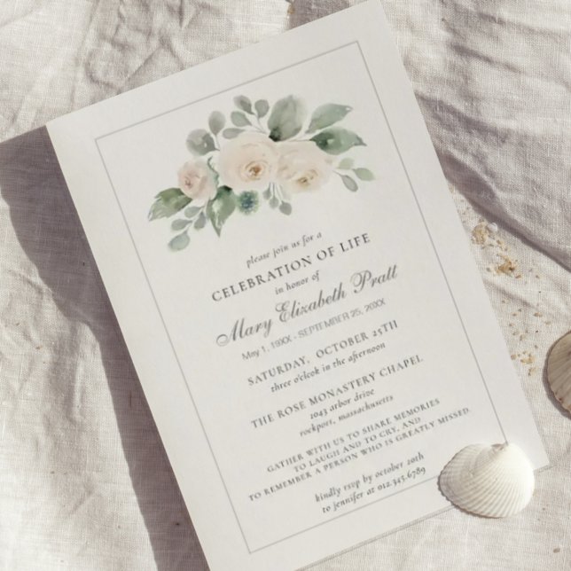 Celebration of Life Funeral Memorial White Floral Invitation (Creator Uploaded)
