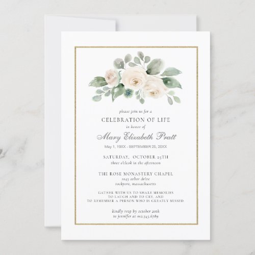 Celebration of Life Funeral Memorial White Floral Invitation