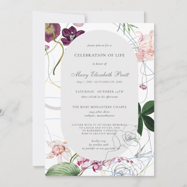 Celebration of Life Funeral Modern Boho Floral Invitation (Front)