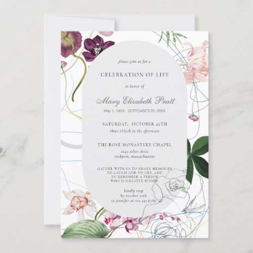 Celebration of Life Funeral Modern Boho Floral Invitation