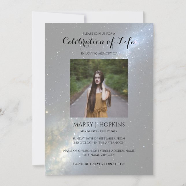 Celebration of Life | Funeral Night Sky Photo Invitation (Front)