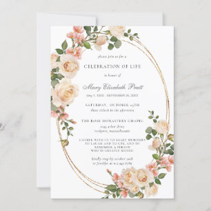 Celebration of Life Funeral Photo Pink Floral Invitation