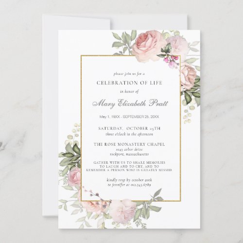 Celebration of Life Funeral Photo Pink Floral Invitation