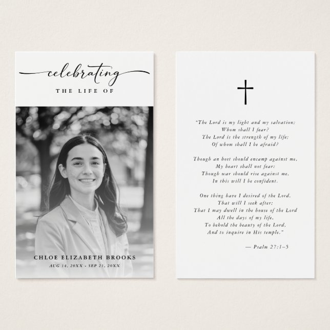 Celebration of Life Funeral Photo Prayer Card (Front & Back)