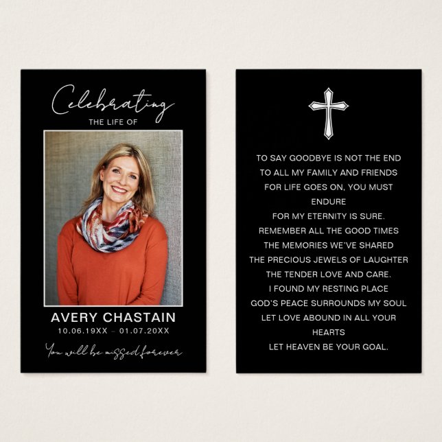 Celebration Of Life Funeral Photo Prayer Cards (Front & Back)