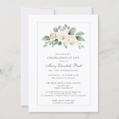 Celebration of Life Funeral Photo White Floral Invitation