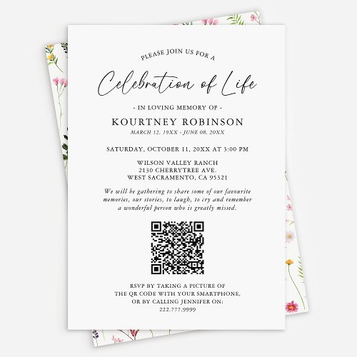 Celebration of Life  Funeral QR Code Wildflower Invitation
