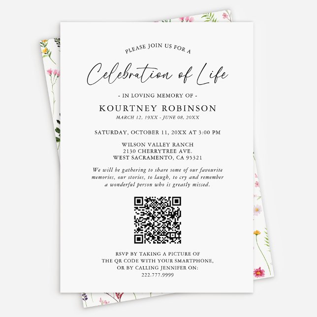 Celebration of Life | Funeral QR Code Wildflower Invitation (Creator Uploaded)