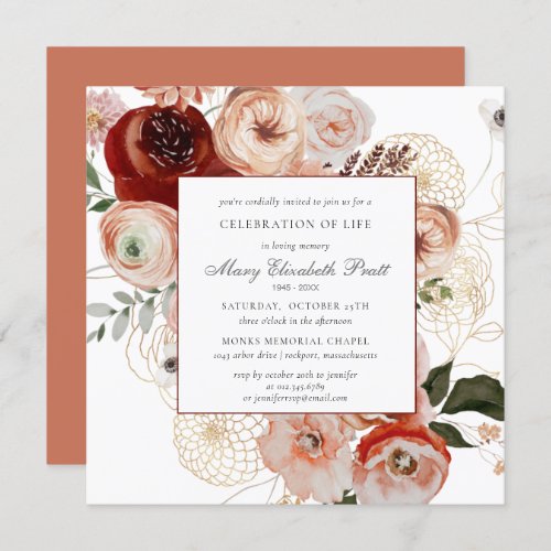 Celebration of Life Funeral Red Pink Terracotta Invitation
