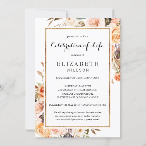 Celebration of Life Funeral Terracotta Floral Invitation