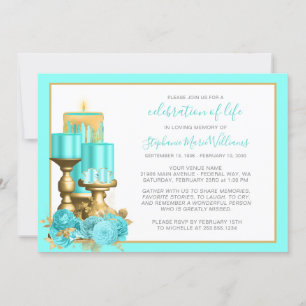 Celebration of Life Funeral Turquoise Candle Invitation