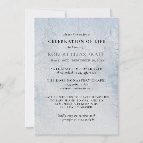 Celebration of Life Funeral Winter Trees Landscape Invitation