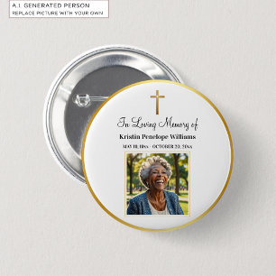 Celebration Of Life Gold Cross Photo Funeral Button