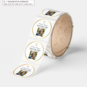 Celebration Of Life Gold Cross Photo Funeral Classic Round Sticker