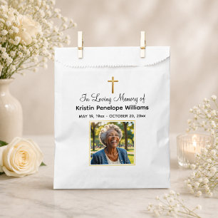 Celebration Of Life Gold Cross Photo Funeral Favor Bag