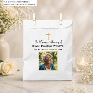 Celebration Of Life Gold Cross Photo Funeral Favor Bag