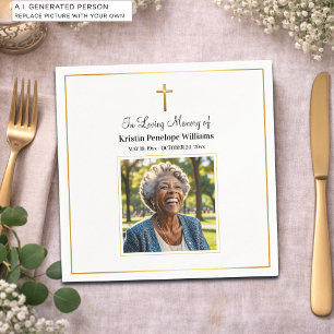 Celebration Of Life Gold Cross Photo Funeral Napkins