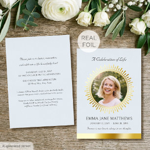 Celebration of Life Gold Foil Blue Funeral Invitation
