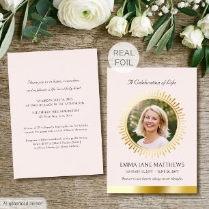 Celebration of Life Gold Foil Pink Funeral Invitation