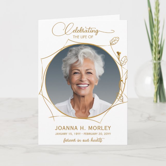 Celebration of Life Gold Photo Funeral Program (Front)