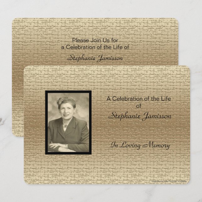 Celebration of Life, Gold with Photo, Photograph Invitation (Front/Back)