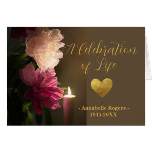 Celebration of Life Golden Heart and Peonies Cards