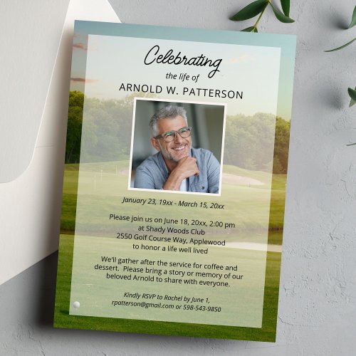 Celebration of Life Golf Themed Photo Funeral Invitation