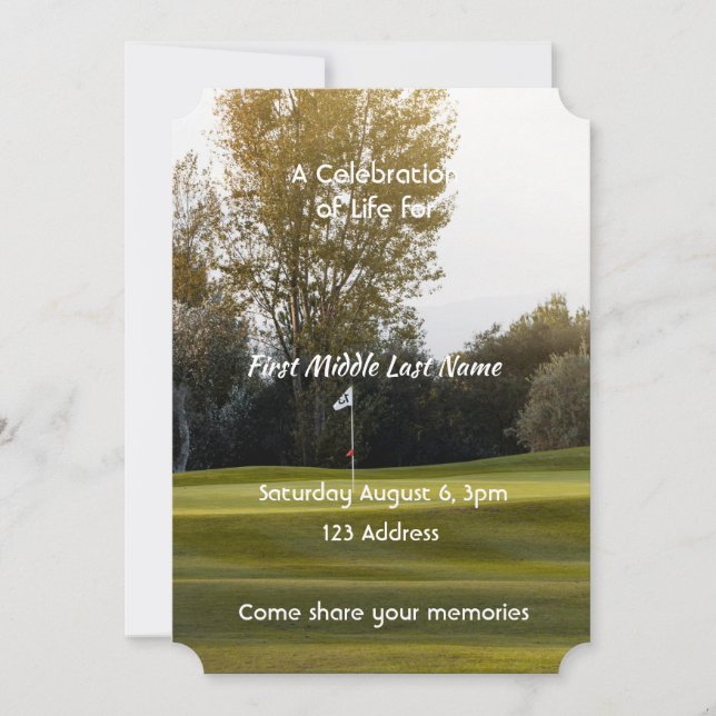 Celebration of Life  Golfer Golf Course Golfing  Invitation (Front)