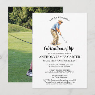 Celebration of Life Golfer Golf Photo Funeral Invitation