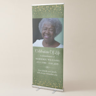Celebration Of Life Green Gold Custom Photo Retractable Banner