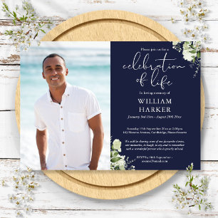 Celebration of Life Greenery Floral Funeral Photo Invitation