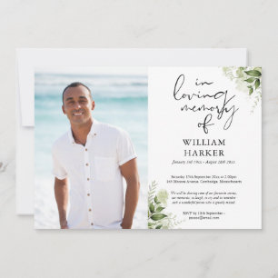 Celebration of Life Greenery Funeral Photo Invitation