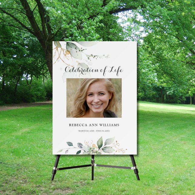 Celebration of Life Greenery Gold Sympathy Foam Board (Creator Uploaded)
