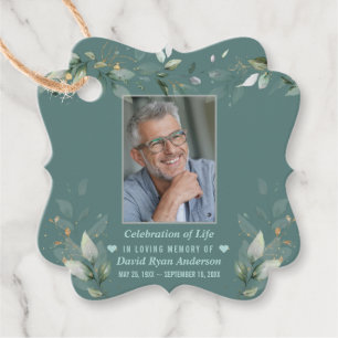 Celebration of Life Greenery Man Photo Memorial    Favor Tags