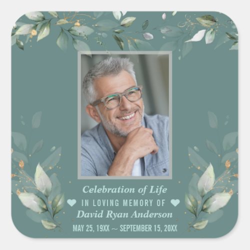 Celebration of Life Greenery Man Photo Memorial    Square Sticker