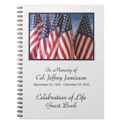 Celebration of Life Guest Book American Flags Notebook