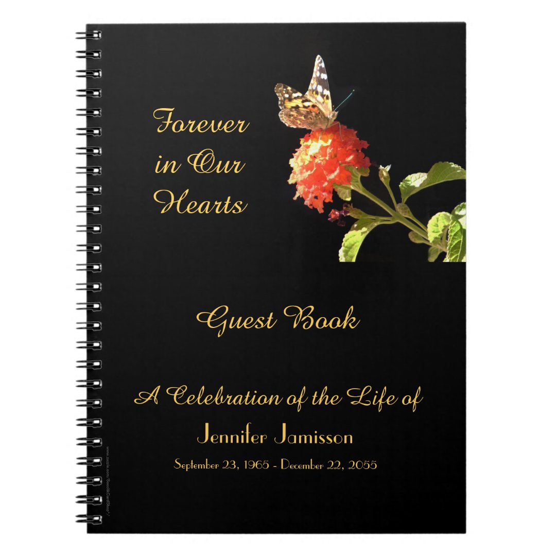 Celebration of Life Guest Book Butterfly on Flower Zazzle